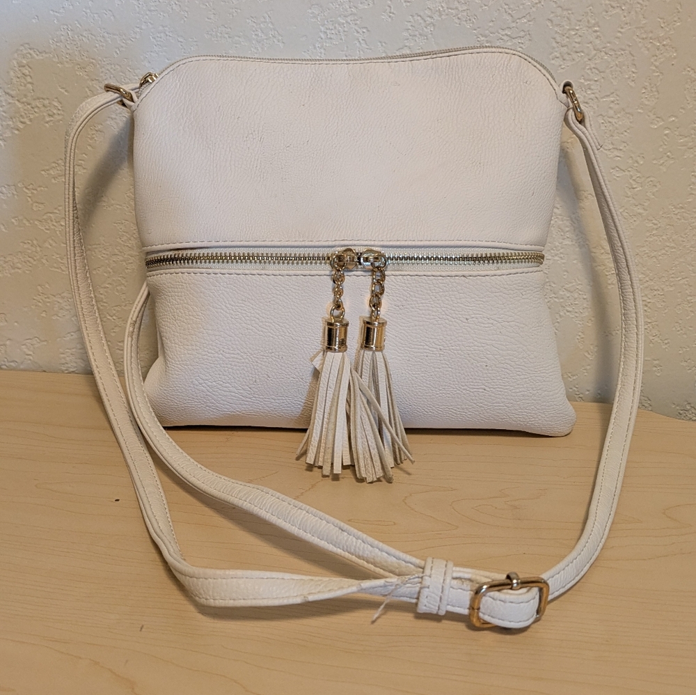 Women's Cream Crossbody Bag with Tassel Accent